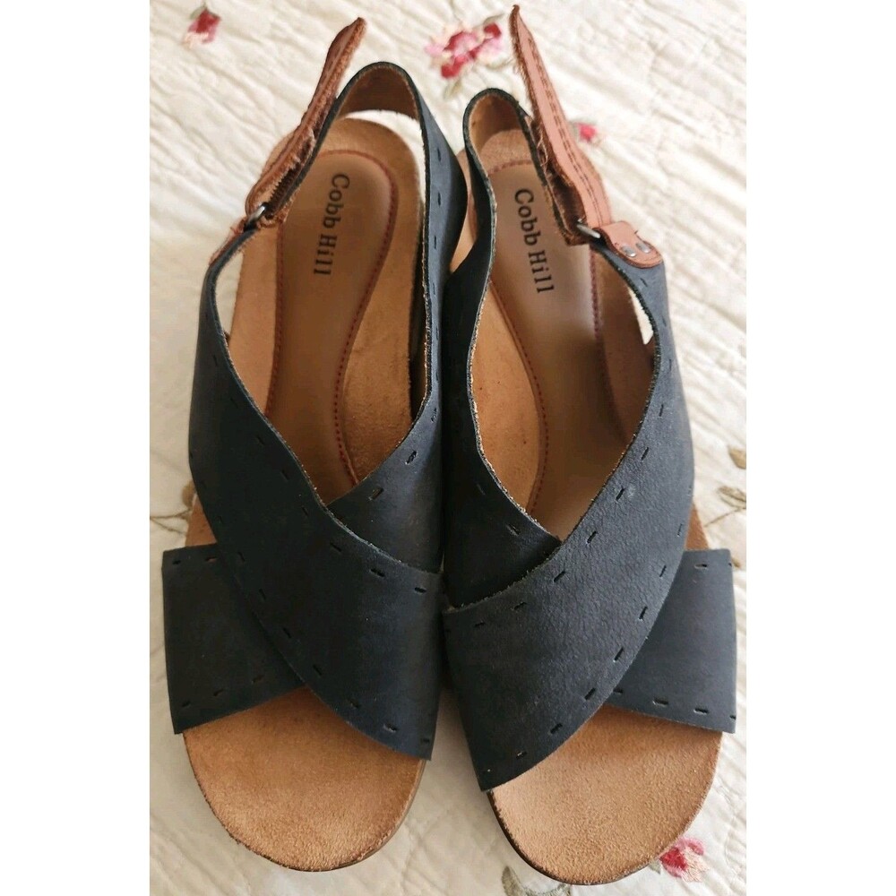 Rockport Cobb Hill May Leather Slingback Sandals Navy Blue Sz 7